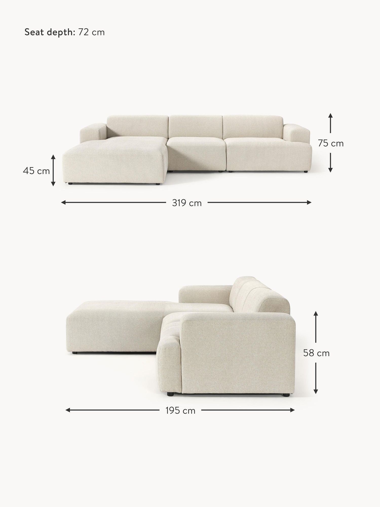 LOLA 4 Seat Extended Chaise Sofa