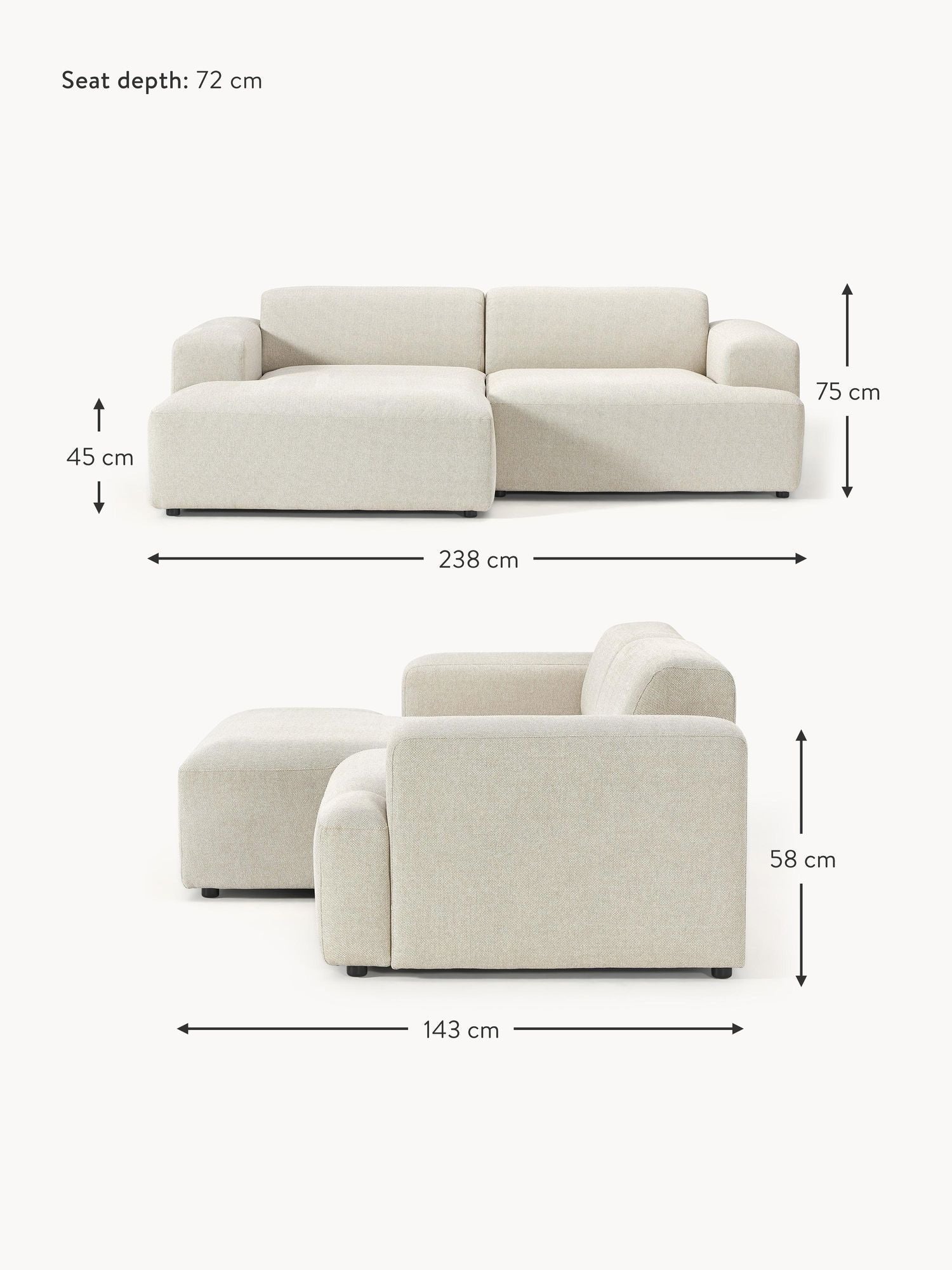 LOLA 3 Seat Chaise End Sofa