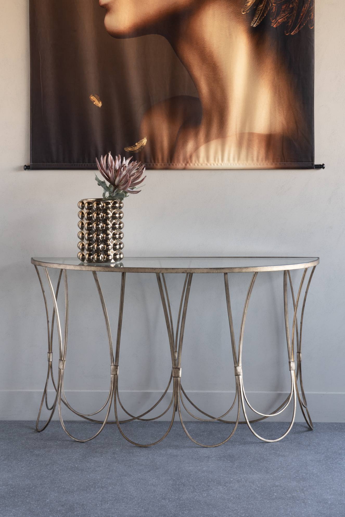 BANC Champagne Iron Console Table With Scallop Detail