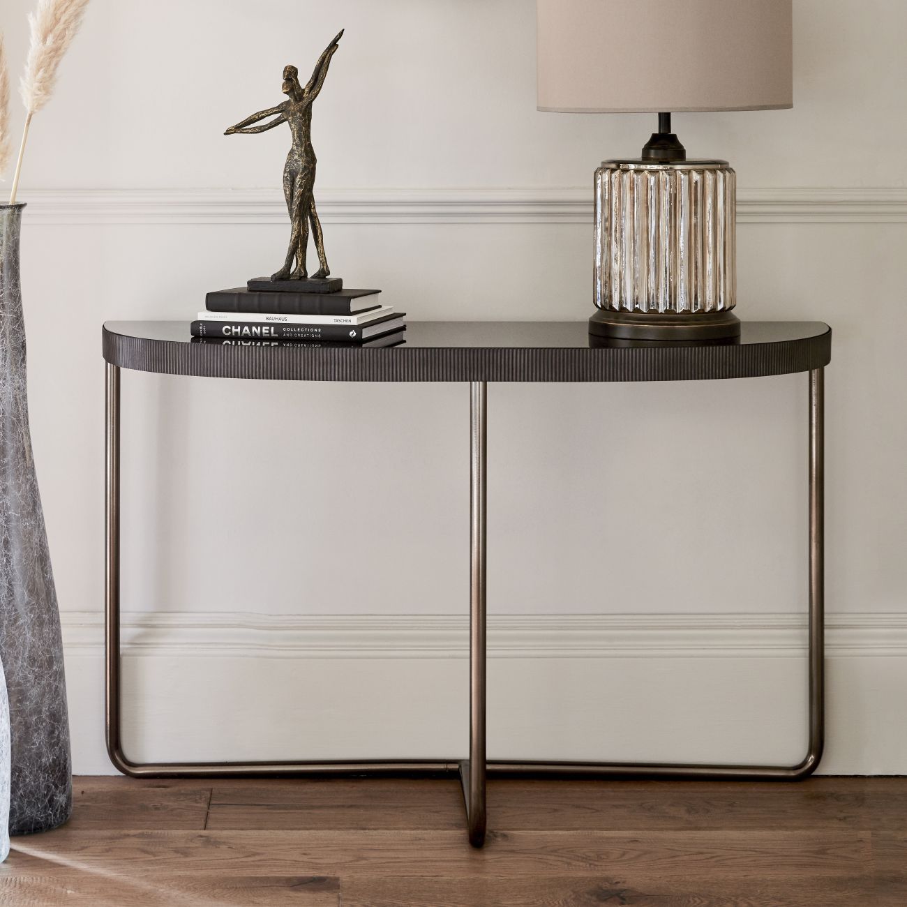 LONA Half Moon Console Table with Black Tinted