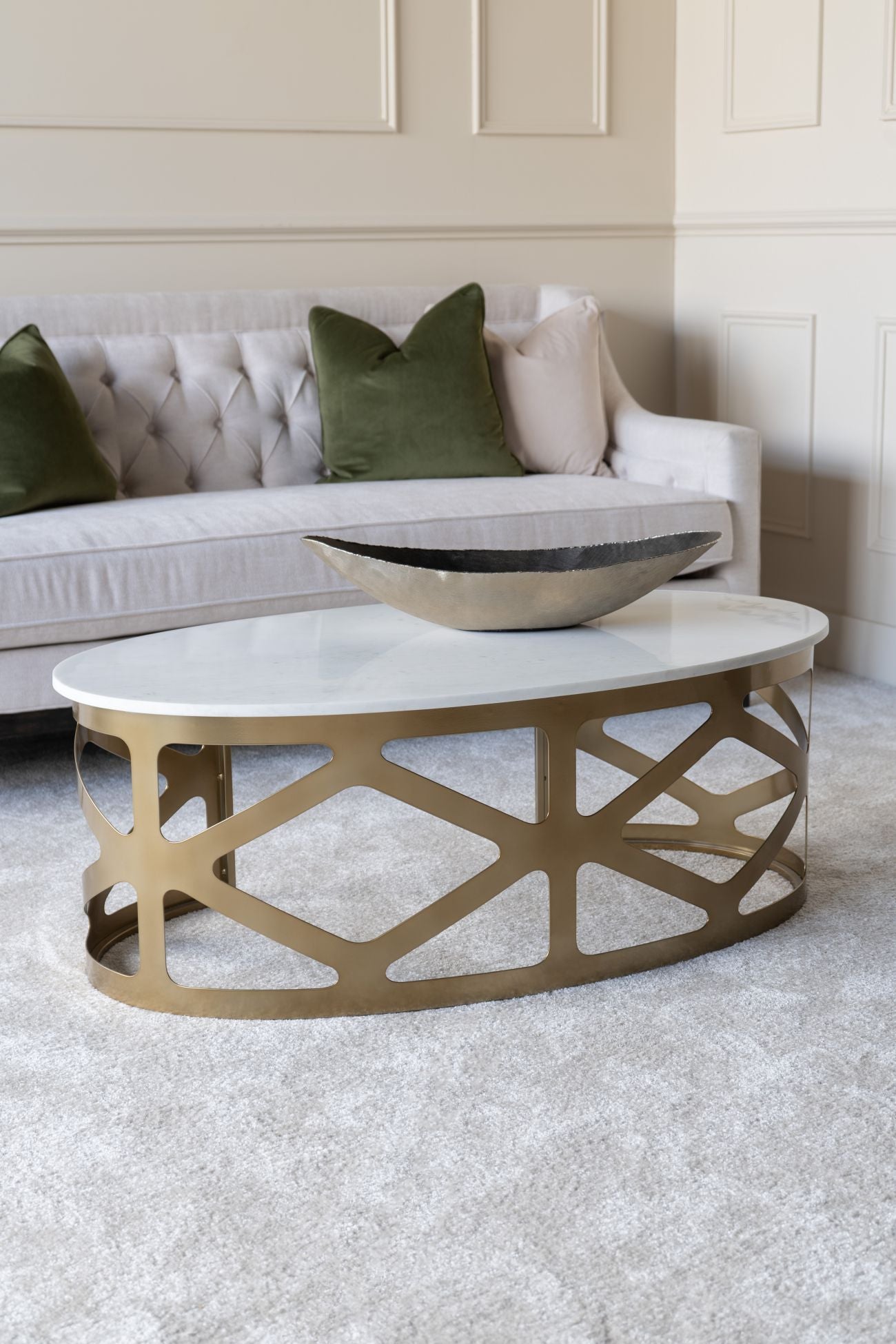 KOZU Coffee Table Satin Bronze Finish with Off White Marble