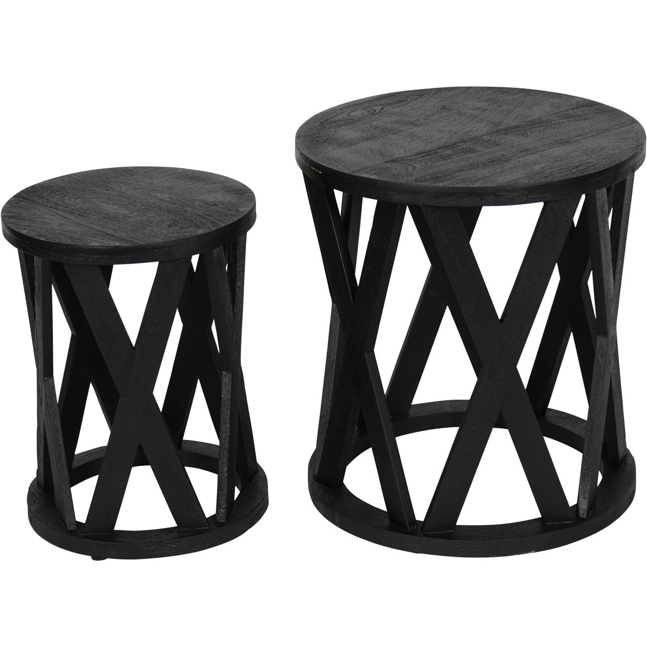 SOLU Solid Wooden Set of 2 Nesting Side Tables in Black