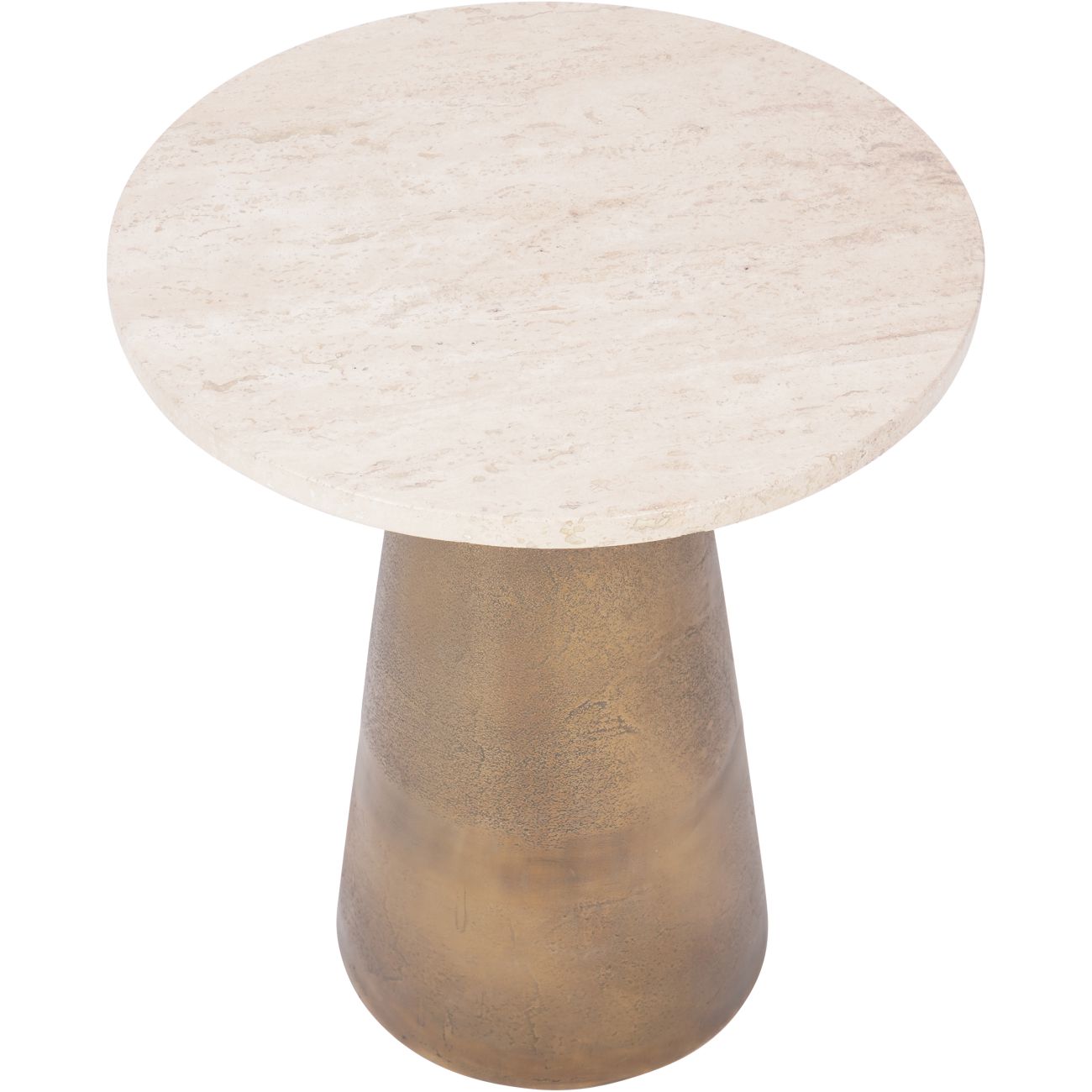 CAVA Antique Brass and Light Travertine Side Table Small 40cm