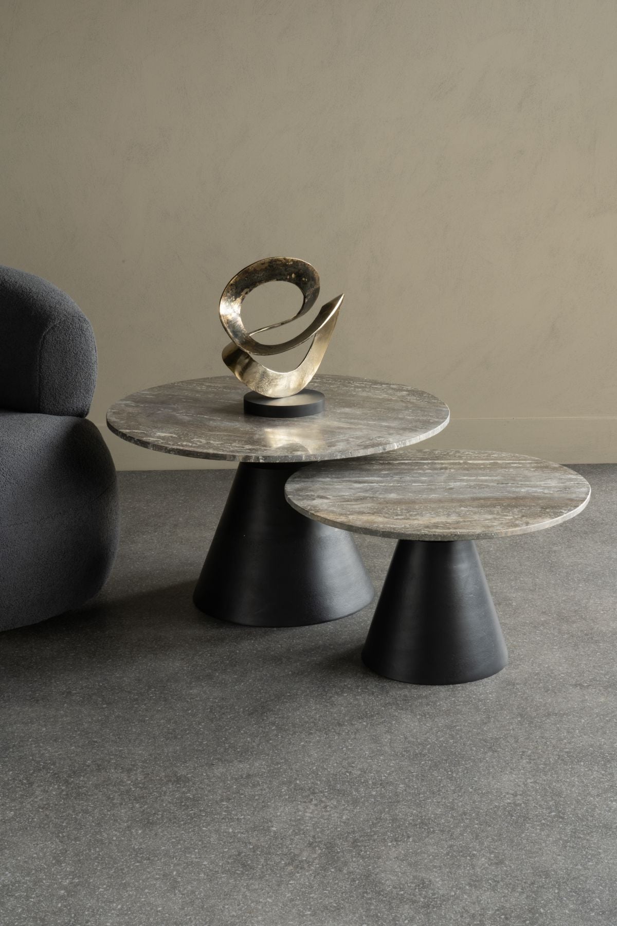 CAVA Charcoal Black and Dark Travertine Coffee Table Small 60cm